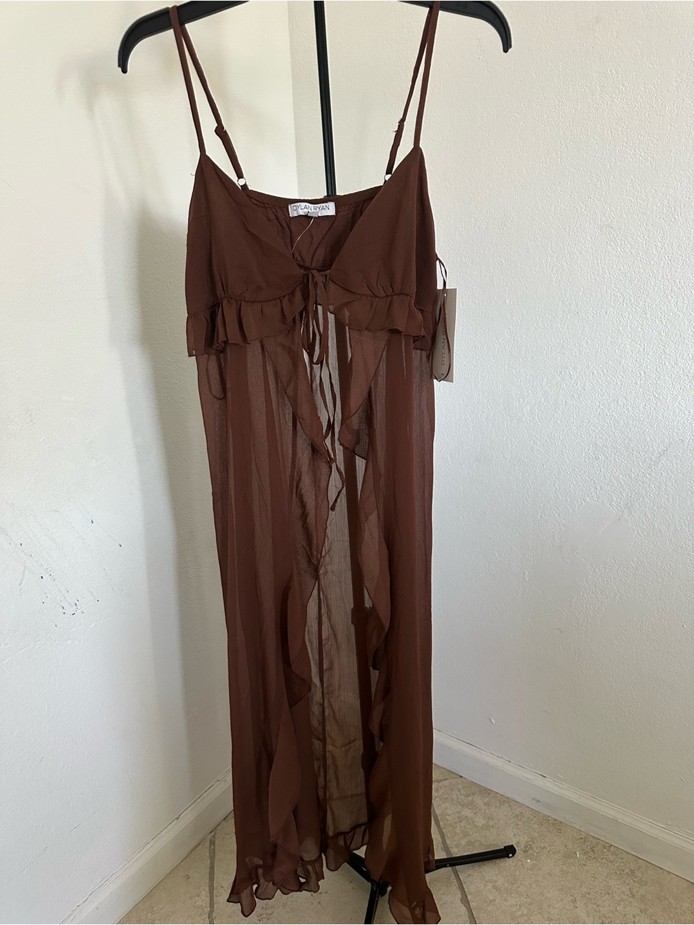 Dylan Ryan NYC NWT Brown Sheer Ruffled
Open Front Longline Top/Cover Up